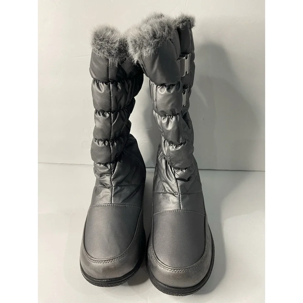 Totes bryce‎ buckle side zip faux fur lined gray snow boot waterproof 9M
